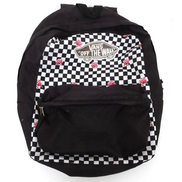 Vans Realm Checkerboard Roses Backpack School Bag Skater Surfer Black White - Picture 3 of 8